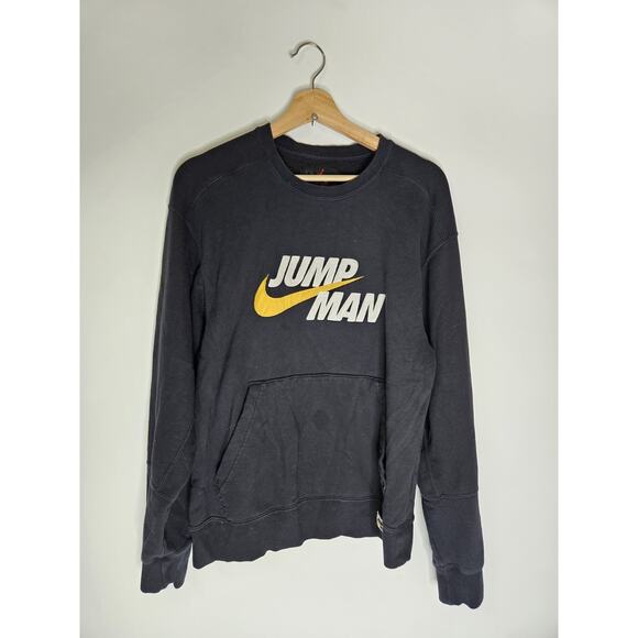 Y2k Nike Air Jordan Jumpman Fleece Crew Black S Kangaroo Pocket Swoosh Pullover - Picture 1 of 4